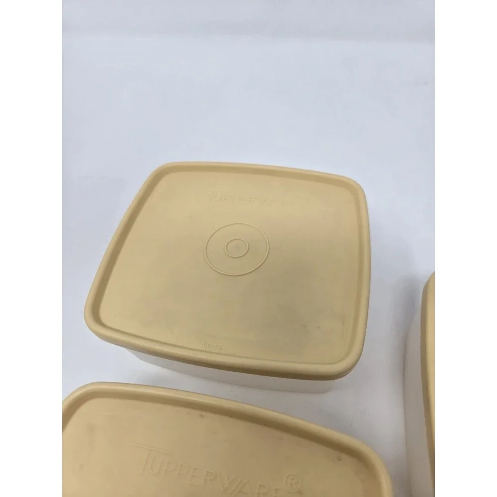VINTAGE TUPPERWARE LOT OF 12 FOOD STORAGE CONTAINERS KHAKI SAND LIDS STACKABLE
